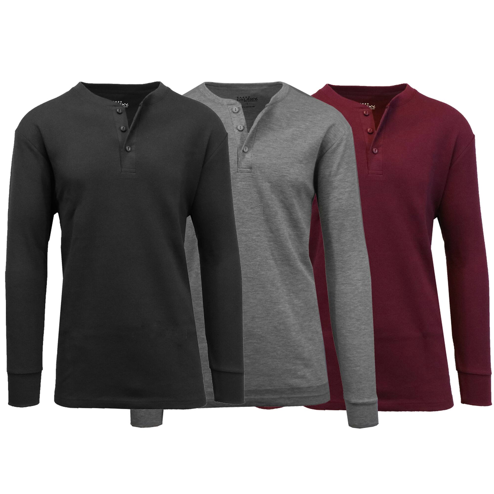 Men's Long Sleeve Waffle-Knit Thermal Henley Shirt Pack